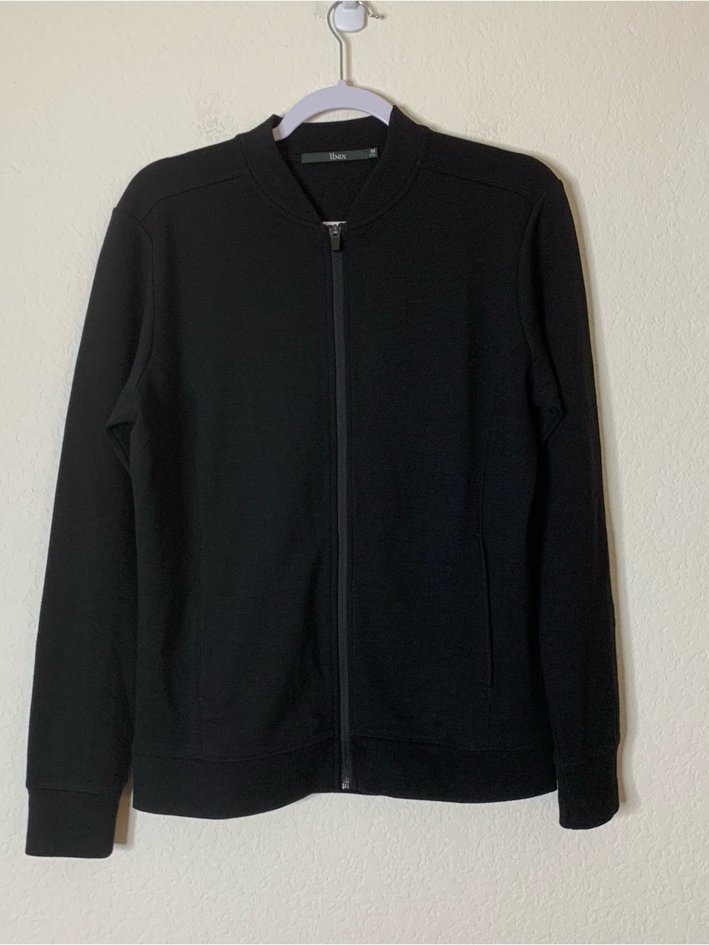 Ibex womens black merino wool Shak lite bomber full zip jacket M